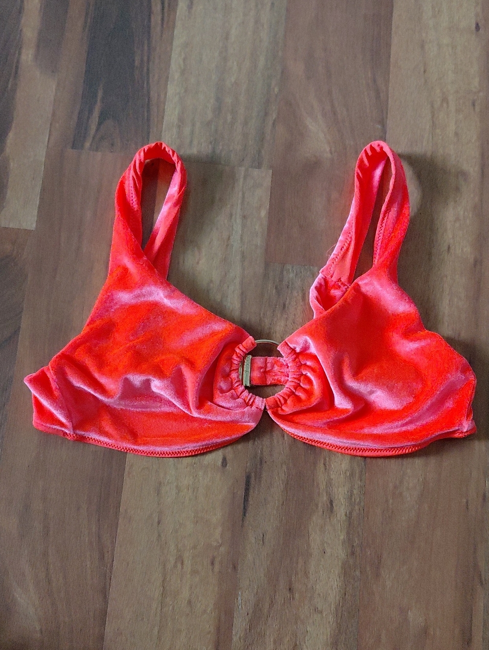 Love & Sports Neon Pink Orange Velvet Ring Front Bralette Bikini Top Festival